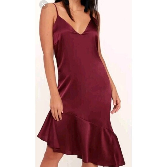 Lulu’s Bewitching Beauty Slip Dress Size XS Plum Midi Asymmetric Satin 90's Y2K - Picture 10 of 10